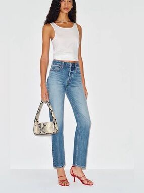 REFORMATION Cynthia High-Rise Straight Leg Jeans - Light Blue (reef) size 24